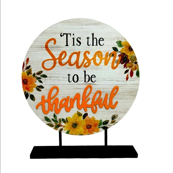 !! Sold !! Autumn Table Decor Pedestal Sign Tis The Season To be Thankful - Picture 10 of 16